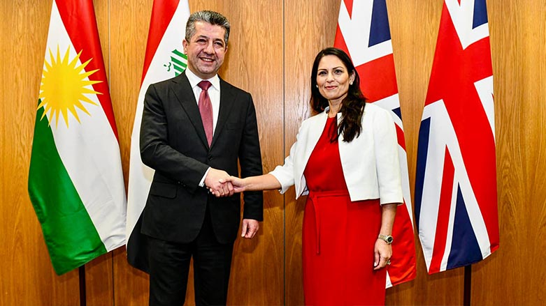 Kurdistan Region Prime Minister Masrour Barzani in meeting with the British Minister of Interior Priti Patel, April 20, 2022. (Photo: KRG)